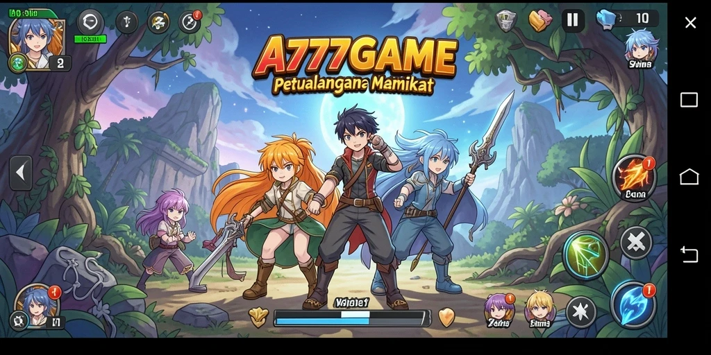 Screenshot utama A777GAME menampilkan aksi seru dari karakter Anime.