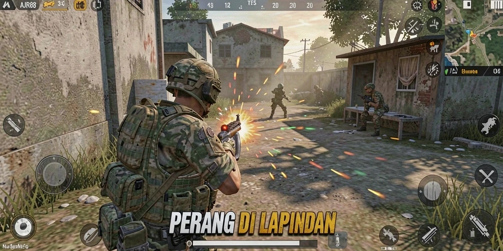 Tampilan gameplay intens dengan aksi menembak yang mendebarkan.
