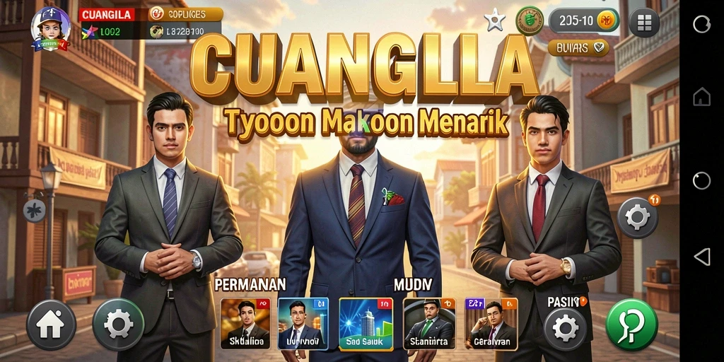 Screenshot utama CUANGILA menampilkan aksi manajemen bisnis yang seru.