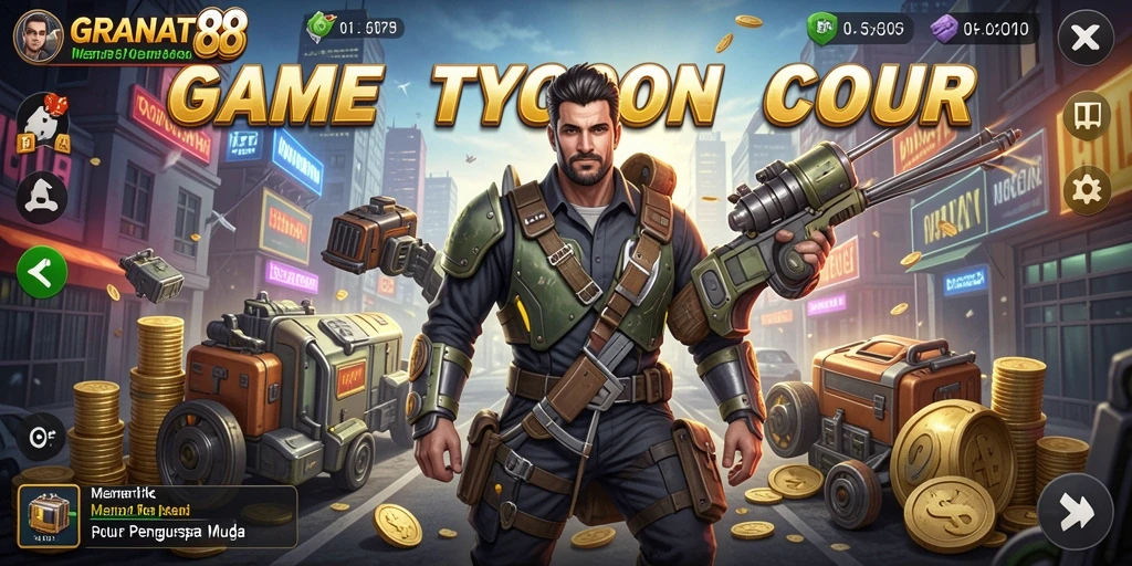 Tampilan gameplay GRANAT88 yang menampilkan pengelolaan bisnis simulasional.