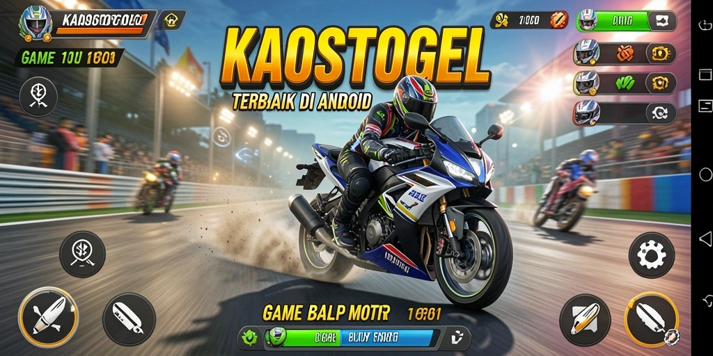Tampilan gameplay KAOSTOGEL dengan aksi balapan yang seru dan mendebarkan.