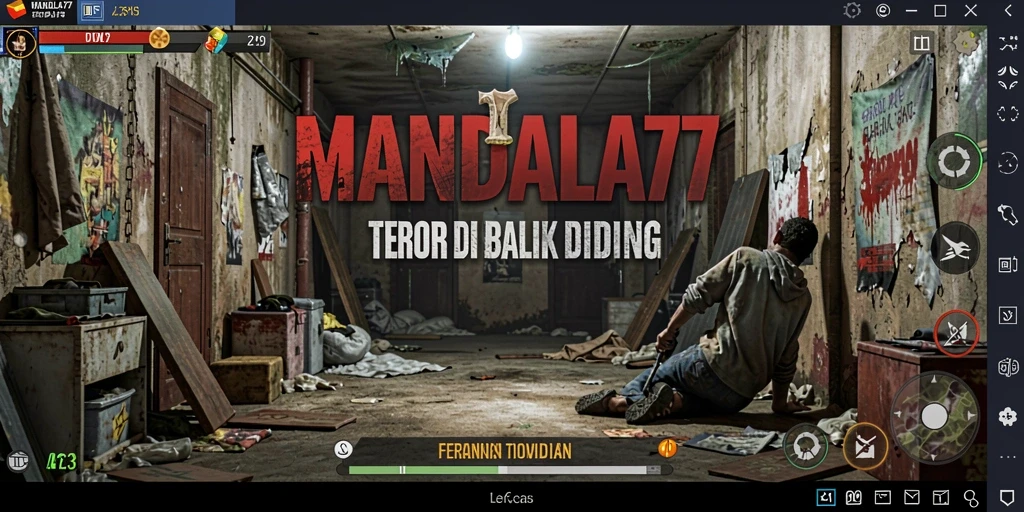 Tangkapan layar gameplay MANDALA77 menampilkan suasana horor yang menegangkan.