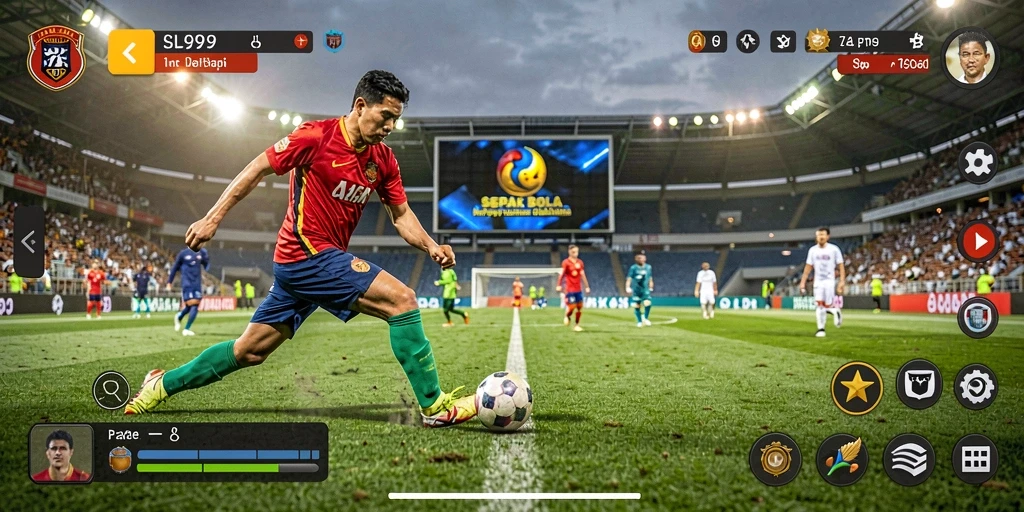 Tampilan utama SL999 menampilkan aksi menegangkan dalam permainan sepak bola.