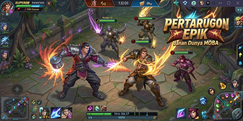 Tampilan menarik dari pertempuran epik dalam SUPER88 MOBA.